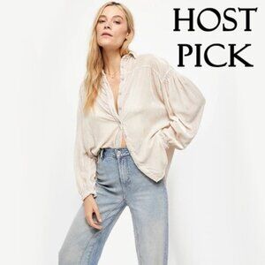 NWOT Free People ivory crushed velvet button up blouse shirt, XS